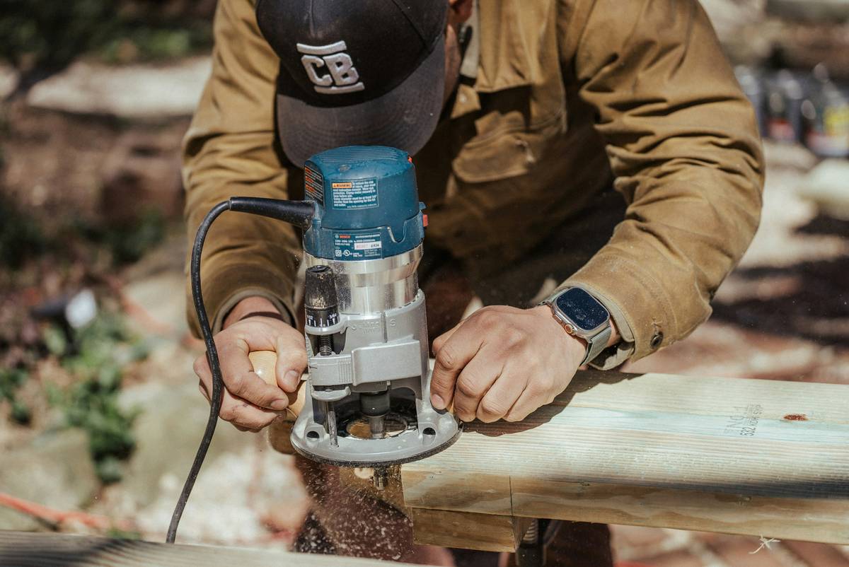 Close-up of skill saw blades wood cutting cleanly through hardwood with minimal splintering